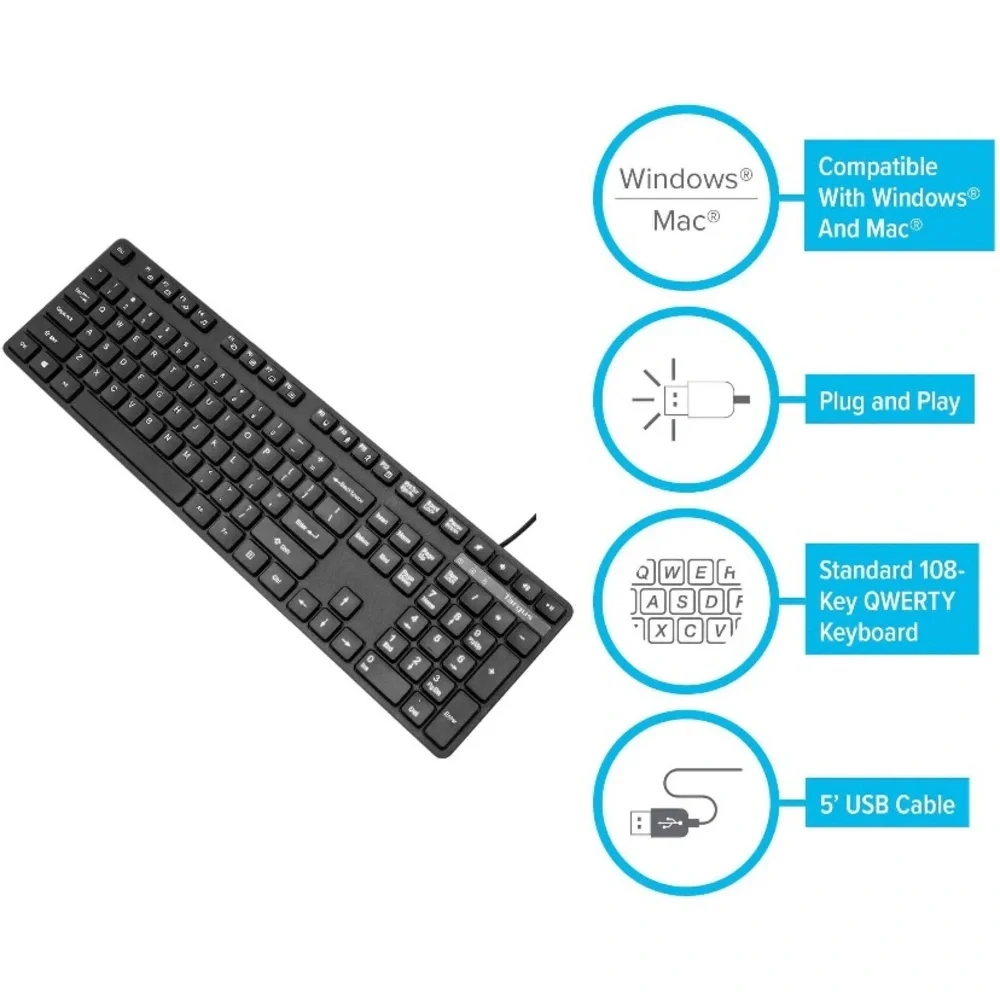 USB Keyboard Plug & Play Targus Full Size Mac Windows Multimedia Hot Keys NWT